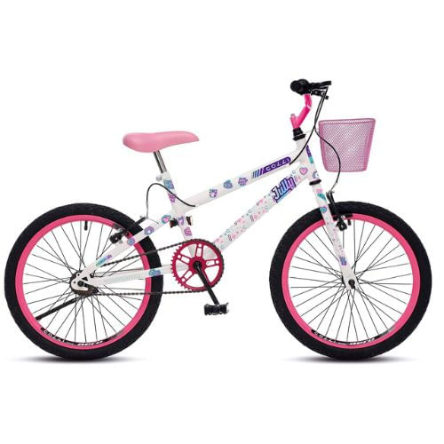 Bicicleta Infantil Colli Bike Jully Aro 20 Freio V-Brake Suspensão Dianteira Branca/Rosa