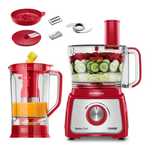 Multiprocessador 7 em 1 Com 2 Velocidades 1000W Turbo Chef MPN-01-RE Mondial Vermelho 110V