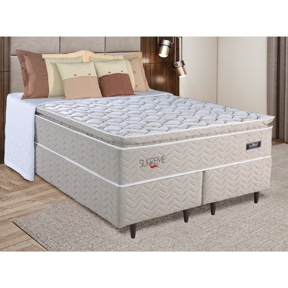 Cama Box Queen (158X198) D28 Molas Ensacadas Bege Supreme Design Colchões