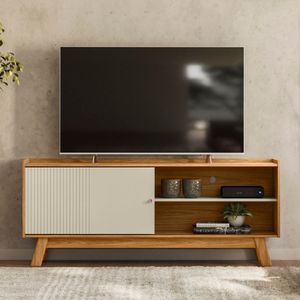 Rack Para TV até 65" 1 Porta de Correr Nature/Off White Aurum Linea Brasil