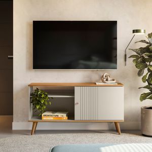 Rack Para TV até 50" 1 Porta de Correr Nature/Off White Rubi Linea Brasil
