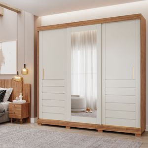 Guarda-Roupa Casal 3 Portas 6 Gavetas Com Espelho Cinamomo/Off White Cecilia Panan Móveis