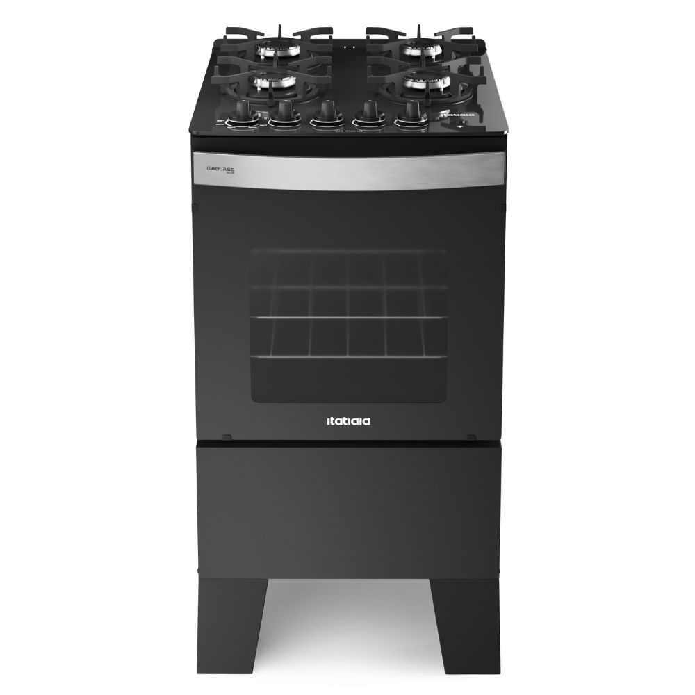 Fogão 4 Bocas Itatiaia Mesa de Vidro Automático Itaglass Plus Preto