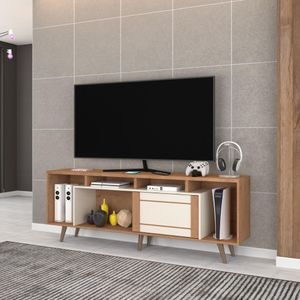 Rack Para TV até 75" 1 Porta de Correr Nature/Off White Roma Atualle