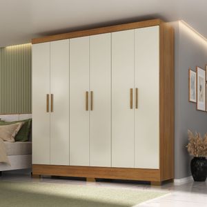 Guarda-Roupa Casal 6 Portas 3 Gavetas Cinamomo/Off White Lancaster Rodial