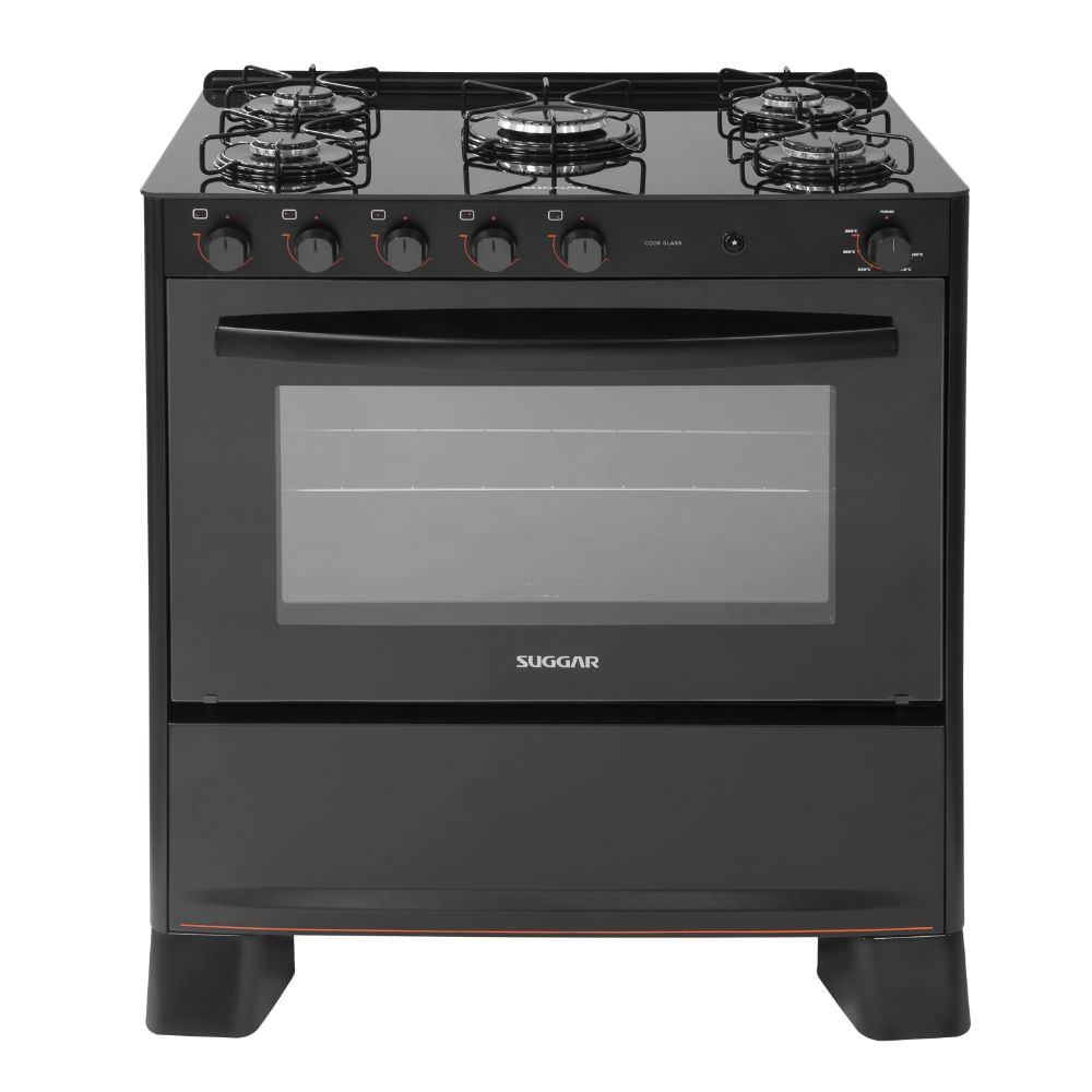 Fogão 5 Bocas Suggar Automático Cook Glass FGVCG510PT Preto Fogão 5 Bocas Suggar Automático Mesa de Vidro Cook Glass FGVCG510PT Preto