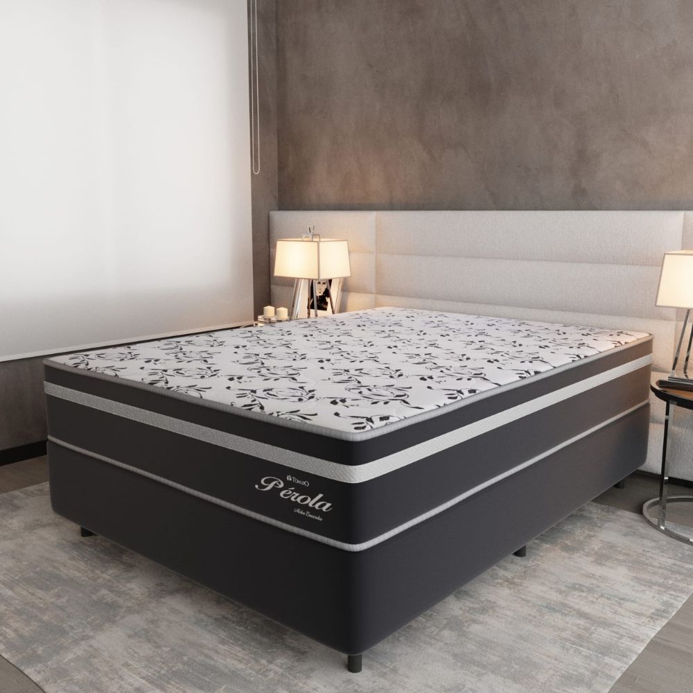 Cama Box Casal (138X188) D26 Molas Ensacadas Grafite/Branco Pérola Topazio Colchões