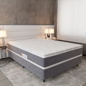 Cama Box Casal Conjugada (138x188) D28 Cinza/Branco New Breare Topázio Colchões