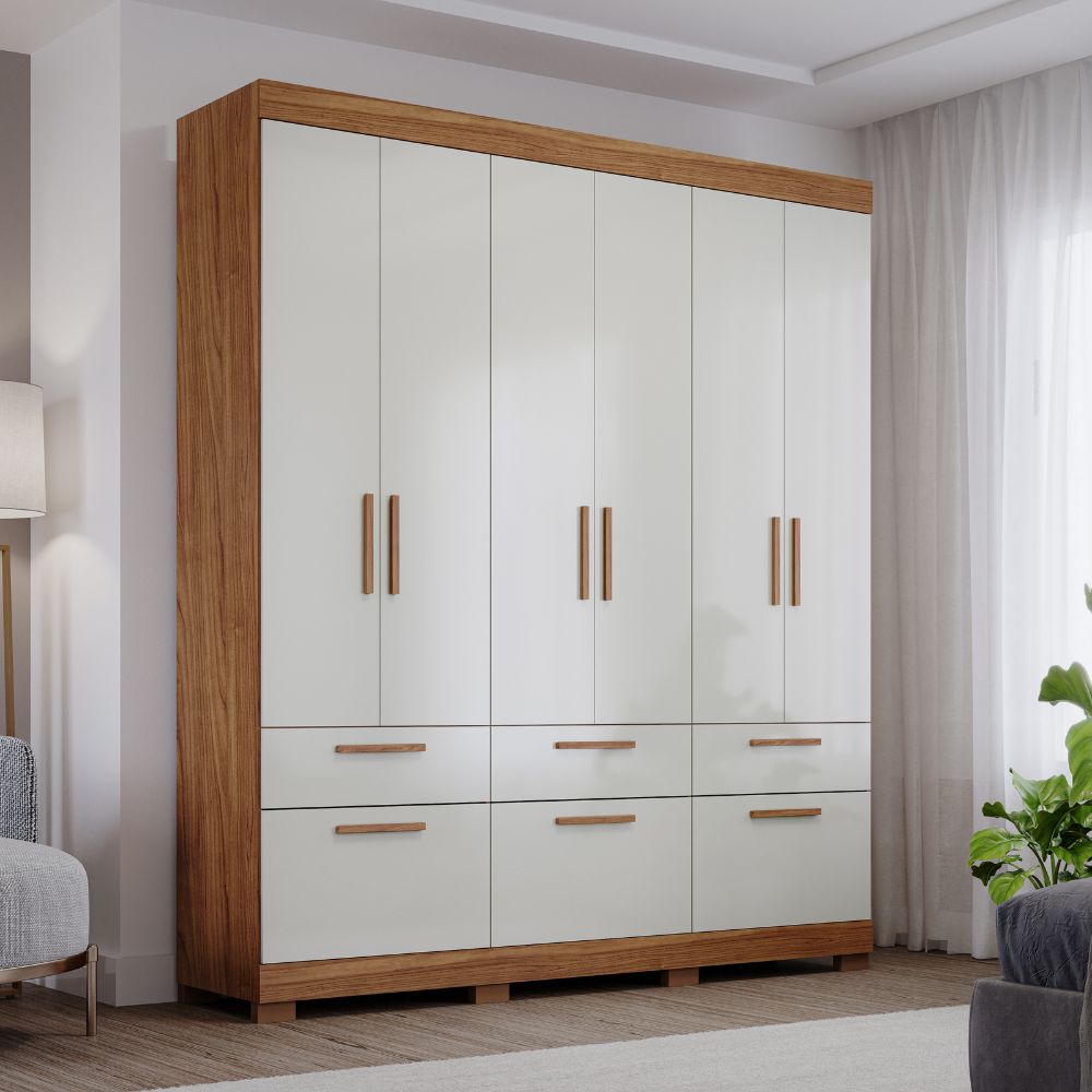 Guarda-Roupa Casal 6 Portas 6 Gavetas Cinamomo/Off White Porto Panan Móveis