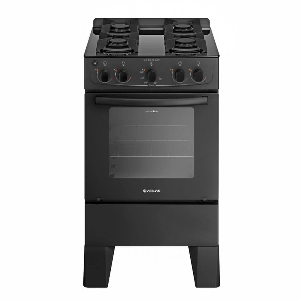Fogão 4 Bocas Atlas Automático Mesa de Vidro Milão Glass Preto