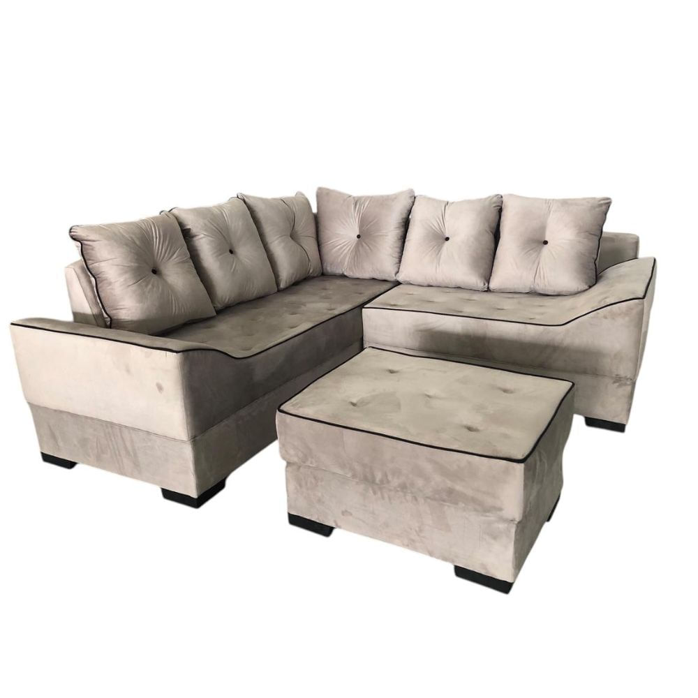 Sofá de Canto 3x2 Lugares Com Puff Inca Cinza Madri Design Estofados