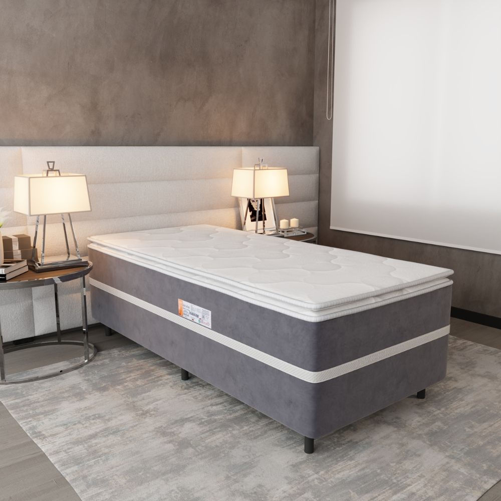Cama Box Solteiro Conjugada (88x70) D28 Cinza/Branco New Breare Topázio Colchões