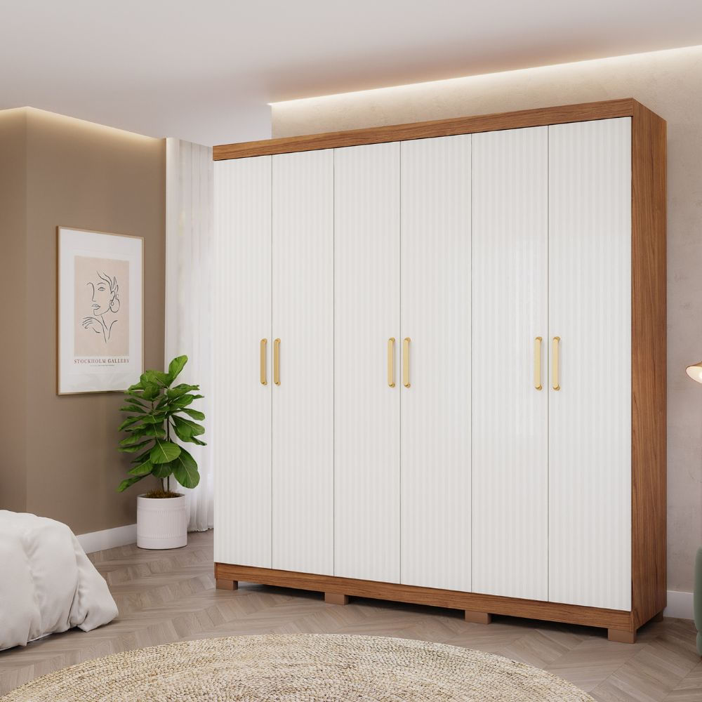 Guarda-Roupa Casal 6 Portas 3 Gavetas Cinamomo/Grafiato Clara Panan Moveis