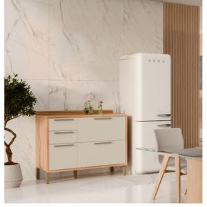 Balção de Cozinha 2 Portas 3 Gavetas Syrah Amêndoa/Off White Rio Doce
