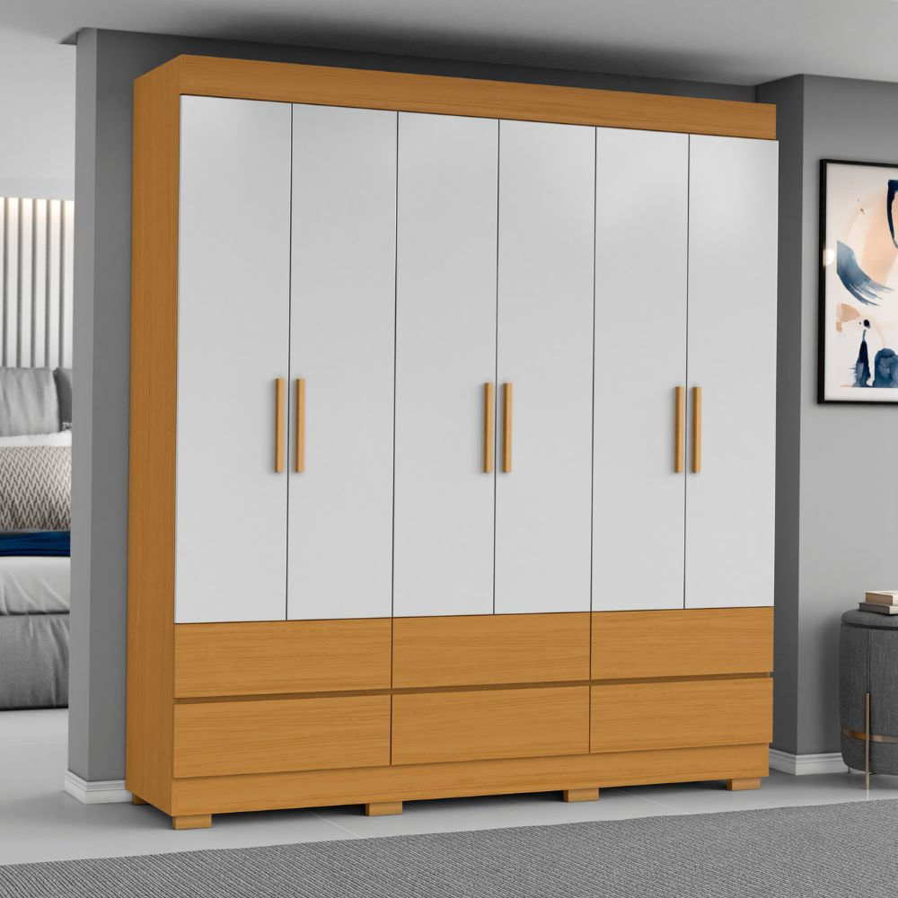 Guarda-Roupa Casal 6 Portas 6 Gavetas Cinamomo/Off White Marrocos Aramóveis