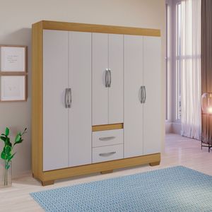 Guarda-Roupa Casal 6 Portas 2 Gavetas Peroba/Off White RP154 Rei Móveis