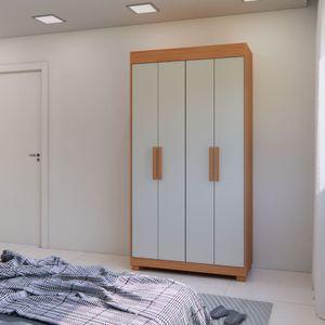 Guarda-Roupa Solteiro 4 Portas 3 Gavetas Peroba/Off White RP2050 Rei Móveis