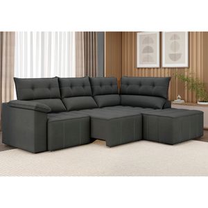 Sofá de Canto 3x2 Lugares Veludo Cinza Santorini Besthouse Sofás