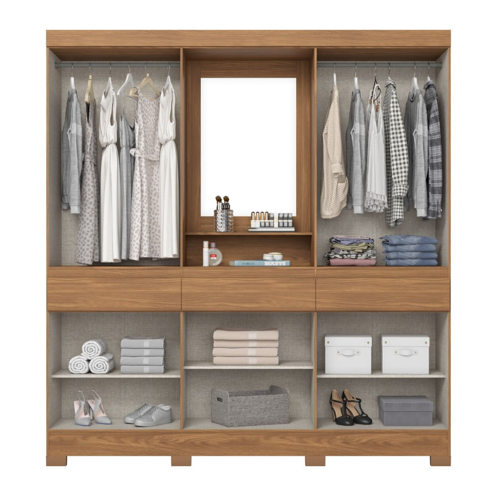 Guarda-Roupa Casal 10 Portas 3 Gavetas B374 Nature/Off White Briz