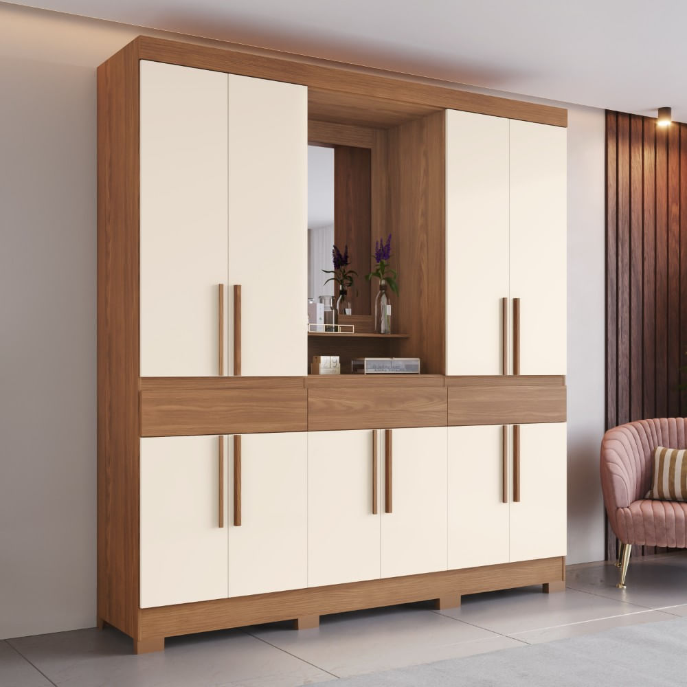 Guarda-Roupa Casal 10 Portas 3 Gavetas B374 Nature/Off White Briz