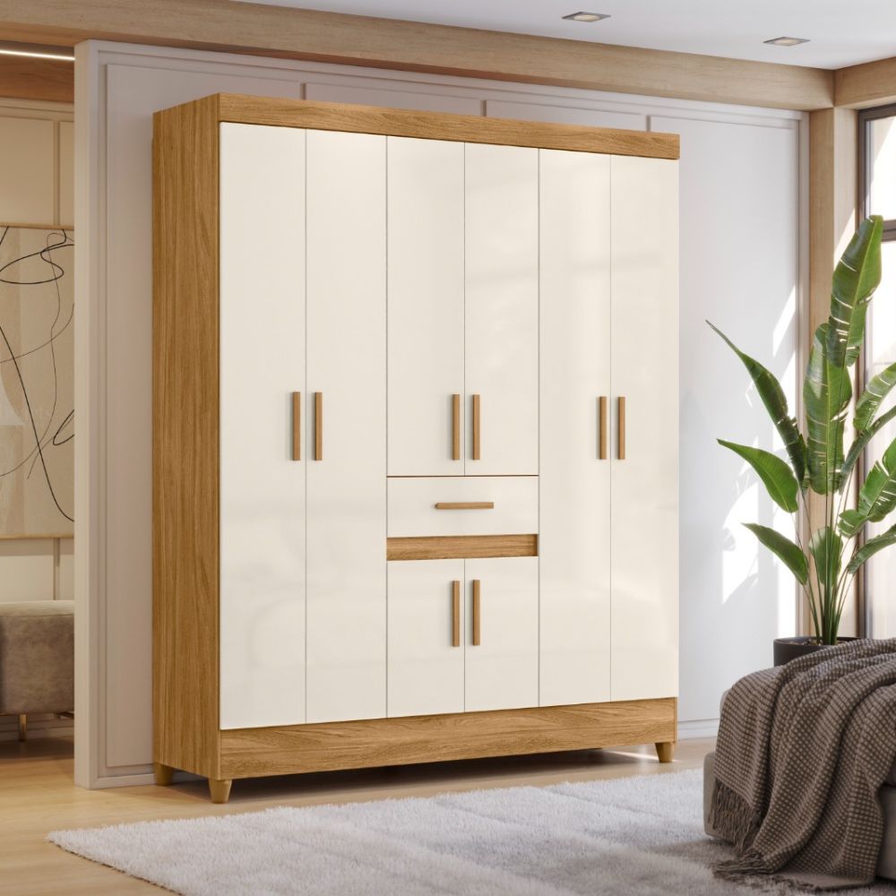 Guarda-Roupas Casal 8 Portas 1 Gaveta Freijó/Off White Portugal Moval Móveis