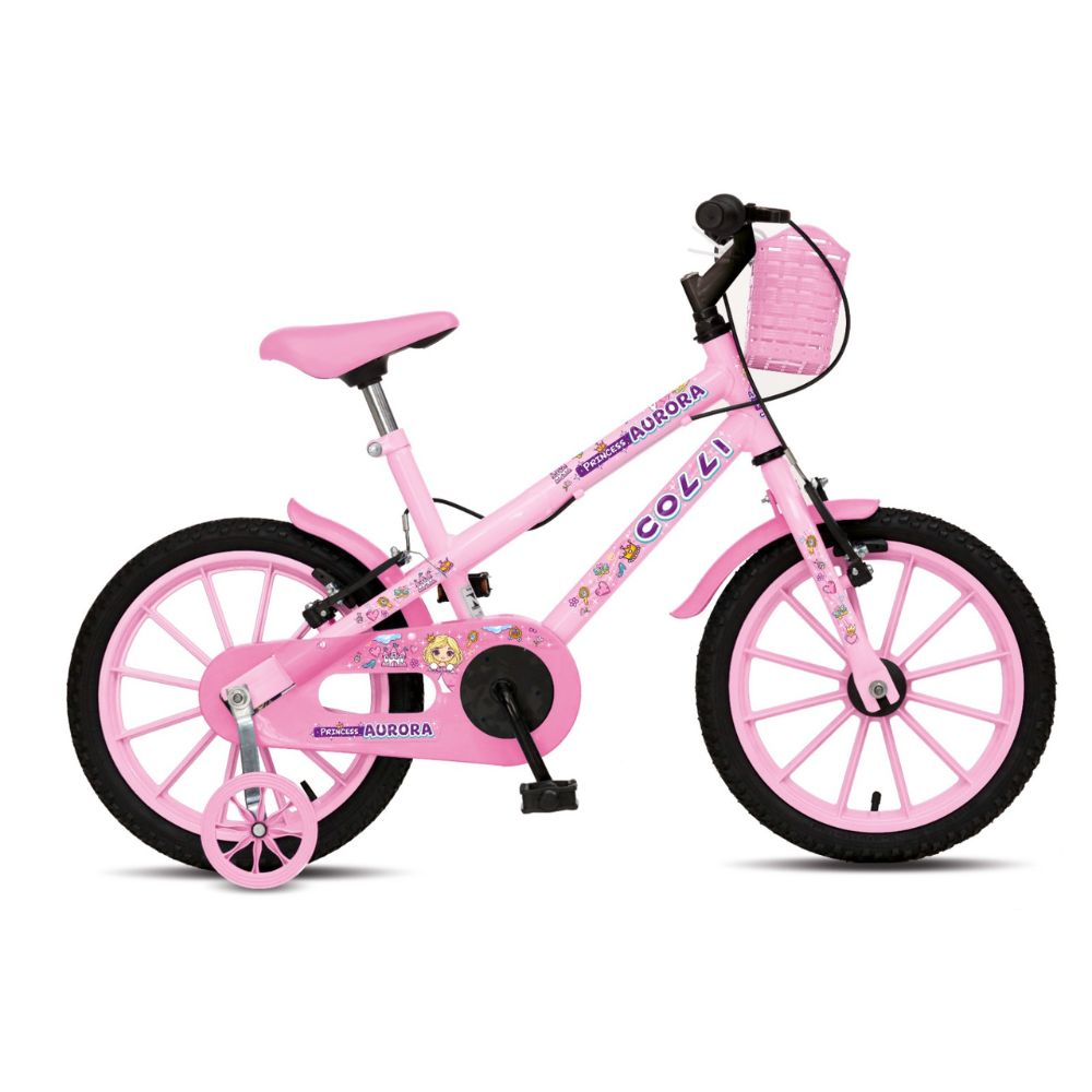 Bicicleta Infantil Aro 16 Colli Aurora Fest Rosa com Cestinha