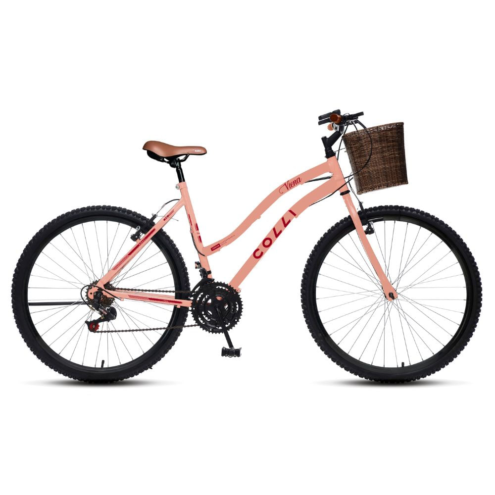 Bicicleta Colli Aro 26 Viena Freio V-Brake 18 Marchas Rosa com Cestinha Bicicleta Colli Aro 26 Viena Freio V-Brake 18 Marchas Rosa